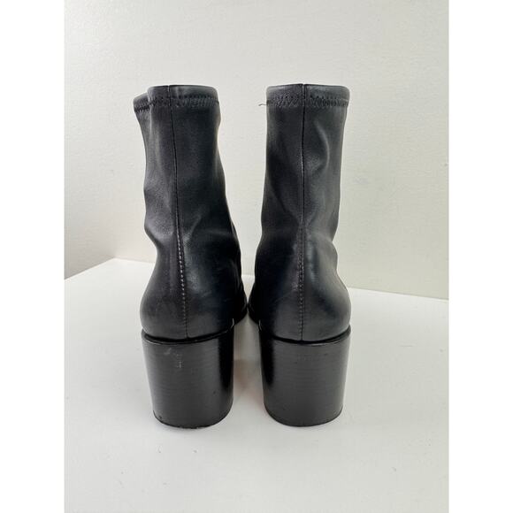 Opening Ceremony Women's Bootie 39 Black Leather Pull On Block Heel Ankle Boot - Picture 4 of 9